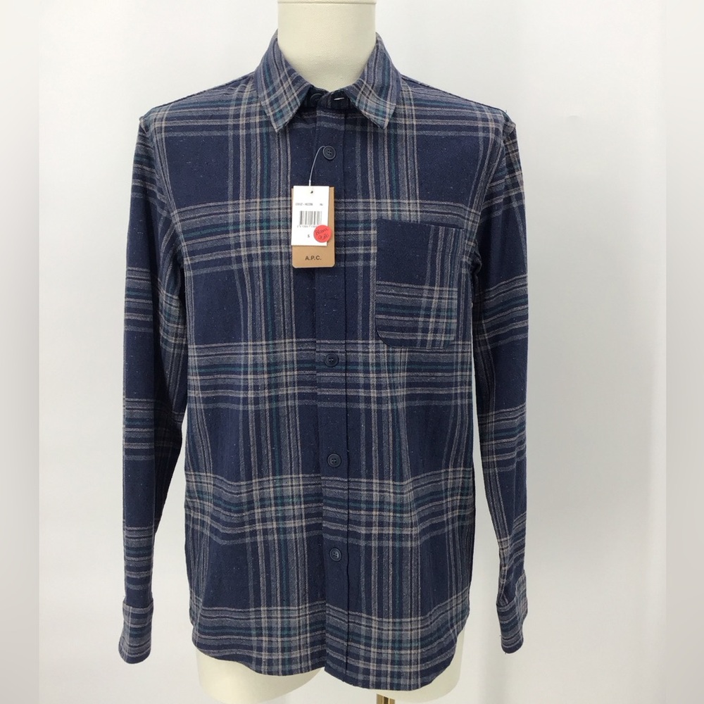 A.P.C. Men's Blue Plaid Shirt size S